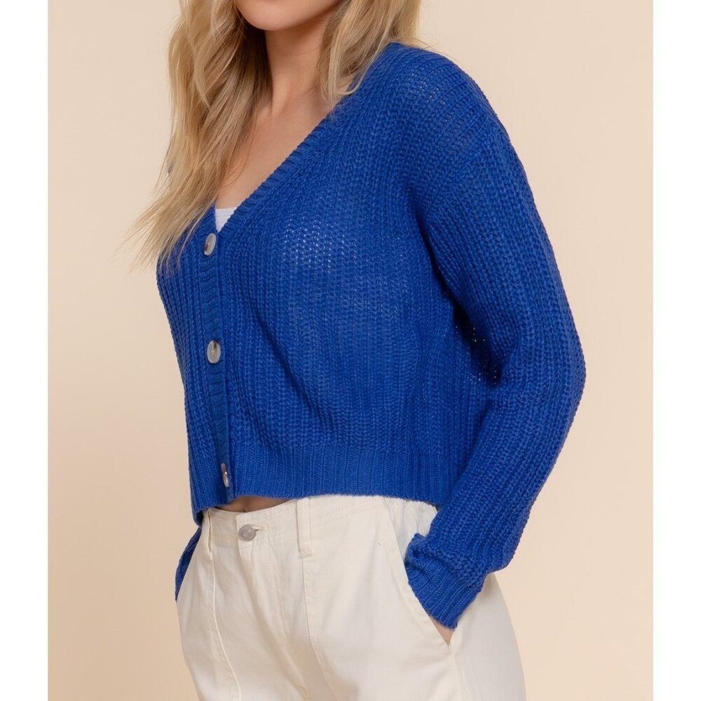 Long Sleeve V-Neck Sweater Cardigan - Picture 3 of 6